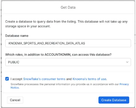 Create Database Knoema Snowflake Data Marketplace