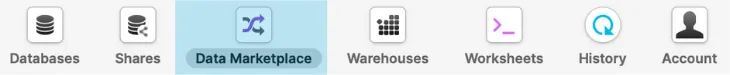 Snowflake Data Market Place Menu