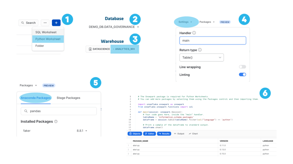 Preparing Snowflake for Python Worksheet