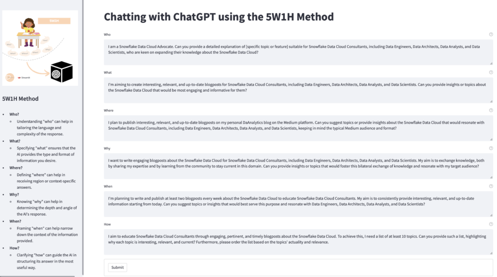 ChatGPT 5W1H Method Answers