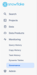 Snowflake, Monitoring, Governance menu