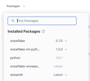 Streamlit selected Pyton Packages 